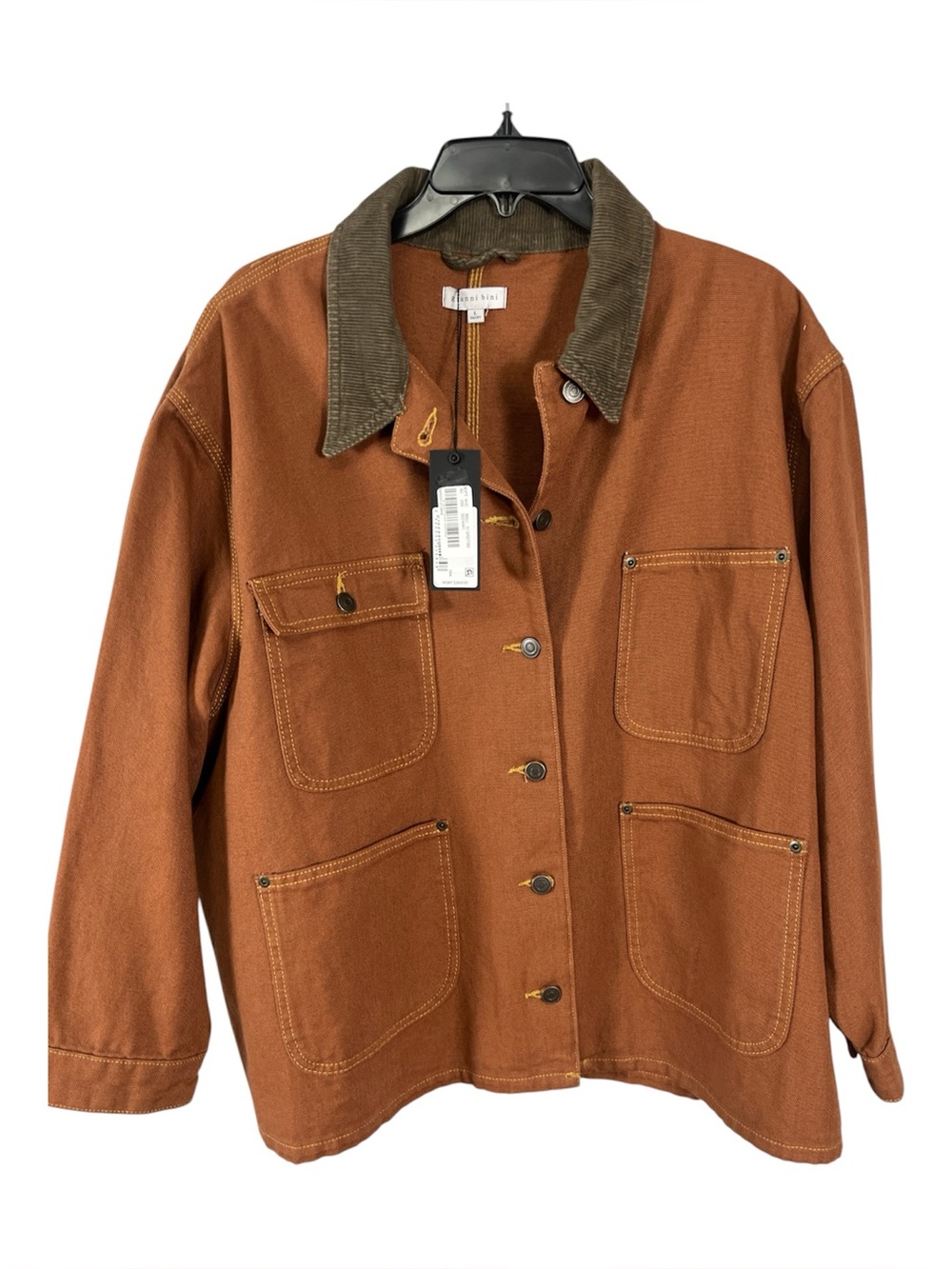 Gianni Bini Corduroy Collar Canvas Barn Jacket Terracotta L NWT Oversized